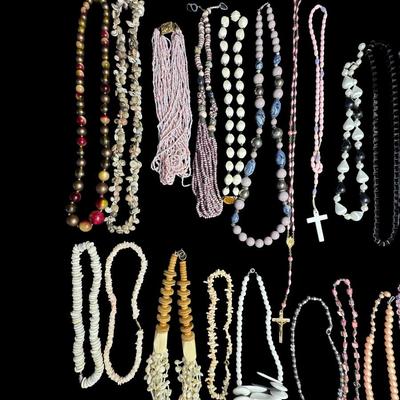Sale Photo Thumbnail #513: Includes beads, pearls, faux pearls, shells, wood, and more. Total of 35+ pieces. [BK]