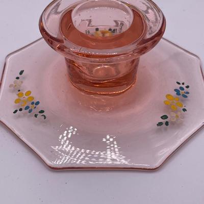 Hand painted pink glass and girl figurine