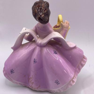 Hand painted pink glass and girl figurine