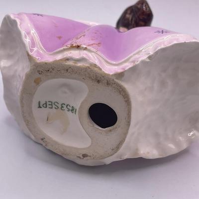 Hand painted pink glass and girl figurine