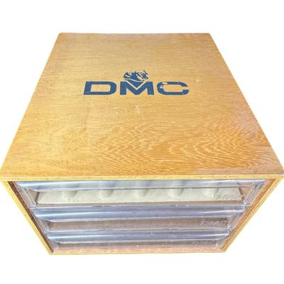 Sale Photo Thumbnail #523: This piece has three drawers, one with a divider insert. It has solid wood construction, with plastic fronts on the wood drawers. There is age related wear, including scratches. Measurement: 9.75”H x 12.75”W x 14.5”D. Pre-auction estimate: $100-$200