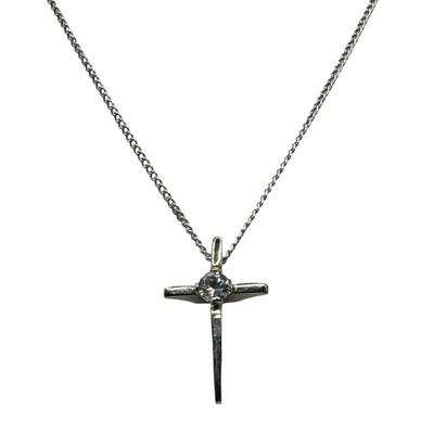 Sale Photo Thumbnail #526: [1.87g] The pendant is a cross with a clear stone, and is marked “Sterling, Chapel.” The cable chain is marked “sterling,” and measures 15 inches long. [BK]