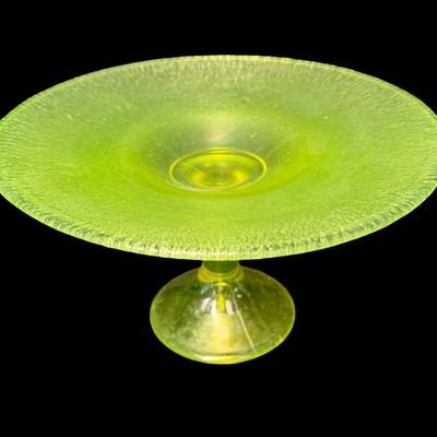 Vintage Vaseline Glass Pedestal Compote