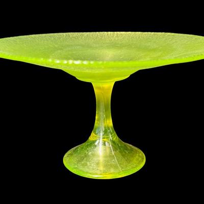 Vintage Vaseline Glass Pedestal Compote