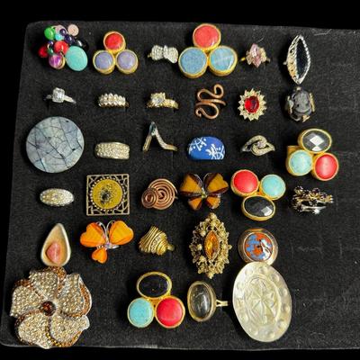Sale Photo Thumbnail #571: Includes gold tone, silver tone, beads, stones, and more. Total of 33 pieces. [BK]