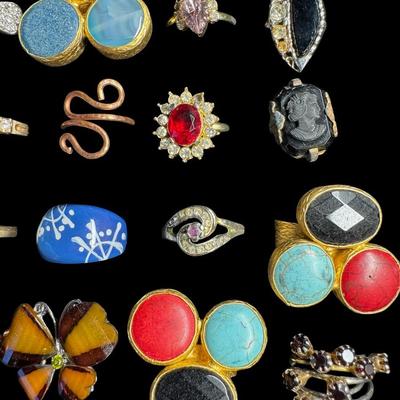 Sale Photo Thumbnail #572: Includes gold tone, silver tone, beads, stones, and more. Total of 33 pieces. [BK]