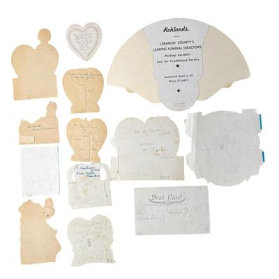 Sale Photo Thumbnail #585: Includes Japanese hologram postcards, Last Supper, and vintage Valentine’s Day cards. Total of 15 pieces. There is age related wear, including some small creases throughout. Pre-auction estimate: $100-$200. [BK]