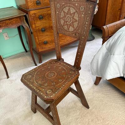 Rare Italian Renaissance Inlaid Side Chair c1600's in VG Preowned Condition as Pictured. (PICKUP ONLY)