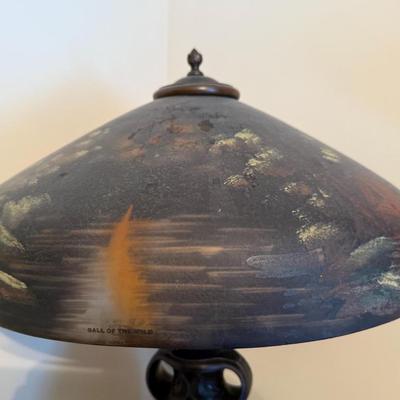 Antique PITTSBURGH Reverse Painted "CALL of the WILD" Table Lamp 22" Tall in VG Preowned Condition.