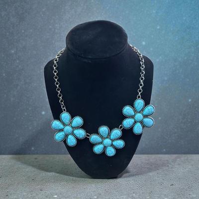 Sale Photo Thumbnail #5: Simulated Turquoise Flower Necklace and  a Bohemian Style Beaded Turquoise Necklace