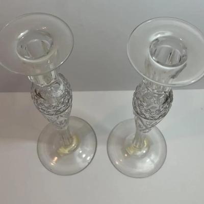 Antique Pair of Rare Pairpoint Hand Blown Crystal 12" Wheel Cut Candlesticks in VG Preowned Condition.