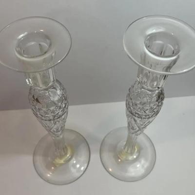Antique Pair of Rare Pairpoint Hand Blown Crystal 12" Wheel Cut Candlesticks in VG Preowned Condition.