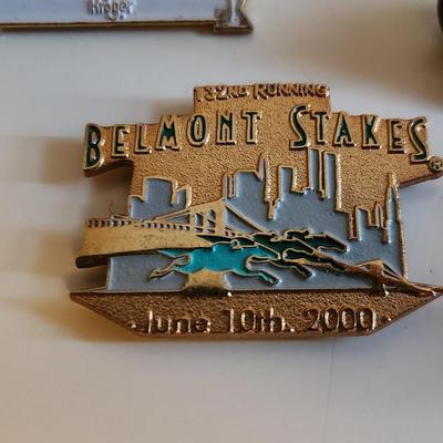 Sale Photo Thumbnail #226: This lot is for a Collection of Vintage KY Derby Memorabilia & Metal Pins.  This grouping includes metal pins sanctioned by Churchill Downs and other items like a Thunder Pin, Thunder Glasses, a Belmont Stakes Pin and another from a Breeders Cup.  Great l