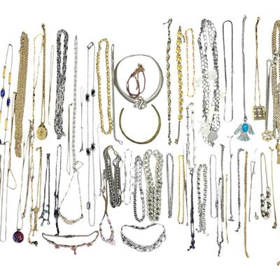 Sale Photo Thumbnail #639: Includes gold tone, silver tone, beads, and more. Total of 60+ pieces. [BK]