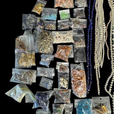 Sale Photo Thumbnail #647: Includes findings, coin holders, earrings, beads, clasps, monofilament, broken jewelry, and more. [BK]