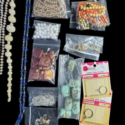 Sale Photo Thumbnail #645: Includes findings, coin holders, earrings, beads, clasps, monofilament, broken jewelry, and more. [BK]