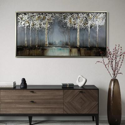 643 Contemporary Abstract Birch Forest Mixed-Media Painting, Signed