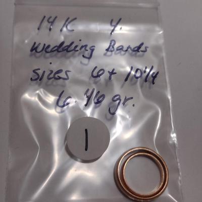 14 Karat Yellow Gold Wedding Band Pair- Sizes 6 and 10 1/4, Approx Total Weight 6.46 Grams (#1)