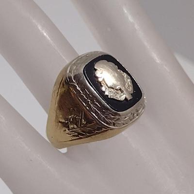 10 Karat Yellow and White Gold with Onyx Men's Ring- Size 8 3/4, Approx Total Weight 8.92 Grams (#2)