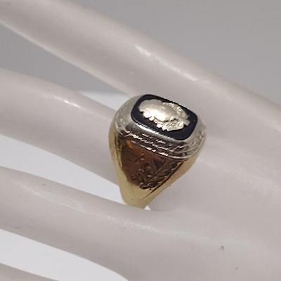 10 Karat Yellow and White Gold with Onyx Men's Ring- Size 8 3/4, Approx Total Weight 8.92 Grams (#2)