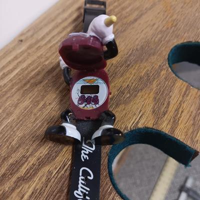 3 HANDCRAFTED WOODEN TOYS AND A CALIFORNIA RAISINS WATCH