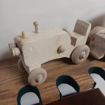 3 HANDCRAFTED WOODEN TOYS AND A CALIFORNIA RAISINS WATCH