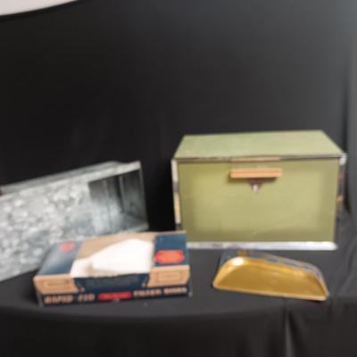 GALVANIZED MILK BOX, STRAINER PADS AND METAL BREAD BOX