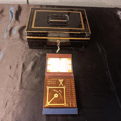 DRUEKE BASEBALL CRIBBAGE TYPE GAME AND A LOCKING METAL BOX