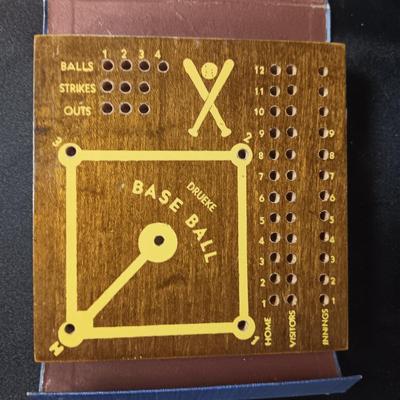 DRUEKE BASEBALL CRIBBAGE TYPE GAME AND A LOCKING METAL BOX