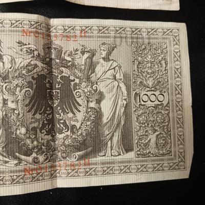 TWO 1,000 MARK REICHSBANKNOTE FROM IMPERIAL GERMANY, ISSUED IN 1910