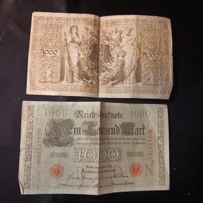 TWO 1,000 MARK REICHSBANKNOTE FROM IMPERIAL GERMANY, ISSUED IN 1910