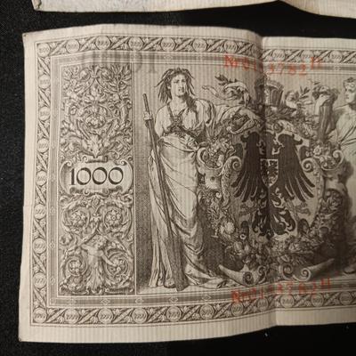 TWO 1,000 MARK REICHSBANKNOTE FROM IMPERIAL GERMANY, ISSUED IN 1910
