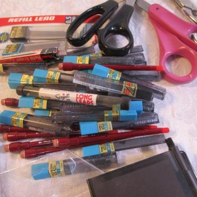 Sale Photo Thumbnail #9: Birthday & other greeting cards, note pads, Calculator, scissors, pencils, mechanical pencils, lead, pedometer, posti-it flags, tape, pens, etc. Pens are tested and they work.