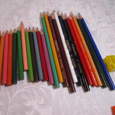 Sale Photo Thumbnail #23: Pencils, pens, crayolas, letter openers, ruler, chalk, colored pencils. Pens are tested and they work.