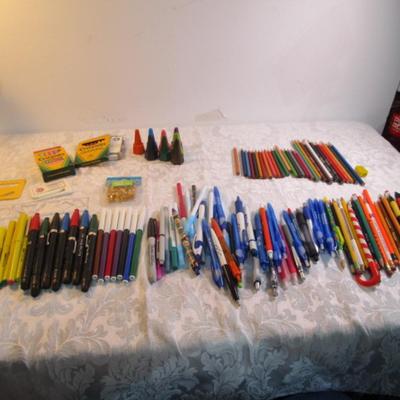 Sale Photo Thumbnail #18: Pencils, pens, crayolas, letter openers, ruler, chalk, colored pencils. Pens are tested and they work.
