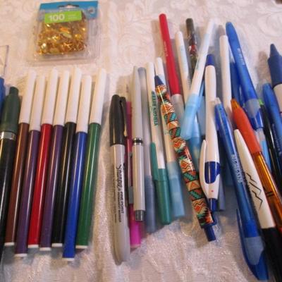 Sale Photo Thumbnail #20: Pencils, pens, crayolas, letter openers, ruler, chalk, colored pencils. Pens are tested and they work.