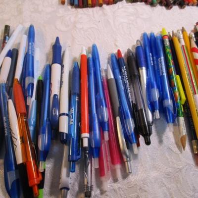 Sale Photo Thumbnail #21: Pencils, pens, crayolas, letter openers, ruler, chalk, colored pencils. Pens are tested and they work.