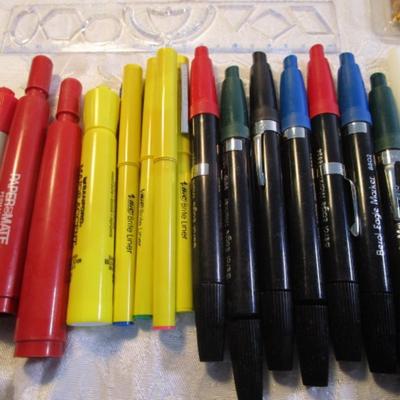Sale Photo Thumbnail #19: Pencils, pens, crayolas, letter openers, ruler, chalk, colored pencils. Pens are tested and they work.