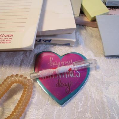 Sale Photo Thumbnail #31: Pencils, pens, tape, post-it notes, new stamp pads, mini calculator, china markers, key chains, note pads. Pens are tested and they work.