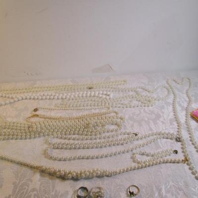 Sale Photo Thumbnail #69: Vintage rings, clip-on earrings, necklaces, bracelet, beaded lanyards. See pictures