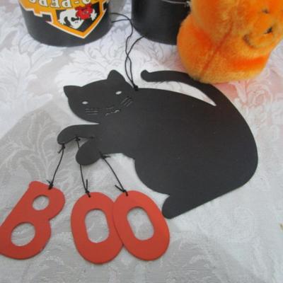 Sale Photo Thumbnail #87: Talking, moving & singing witch takes 3 AA batteries not included; musical, lighted & moving Halloween carousel takes 4 AA batteries not included; metal black cat; Boo-pers makes creepy noise; scarecrow pumpkin