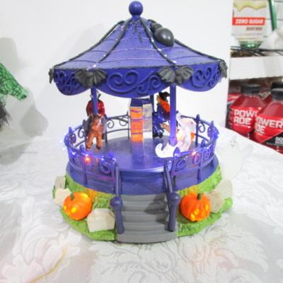 Sale Photo Thumbnail #82: Talking, moving & singing witch takes 3 AA batteries not included; musical, lighted & moving Halloween carousel takes 4 AA batteries not included; metal black cat; Boo-pers makes creepy noise; scarecrow pumpkin