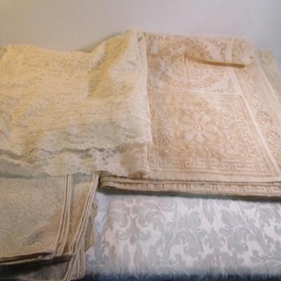 Sale Photo Thumbnail #286: Ecru is 62" x 76", cream is 118" x 64", napkins are 16-1/2" x 16-1/2"