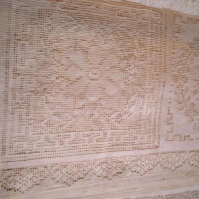 Sale Photo Thumbnail #287: Ecru is 62" x 76", cream is 118" x 64", napkins are 16-1/2" x 16-1/2"