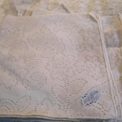 Sale Photo Thumbnail #290: Ecru is 62" x 76", cream is 118" x 64", napkins are 16-1/2" x 16-1/2"