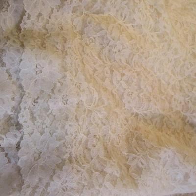 Sale Photo Thumbnail #288: Ecru is 62" x 76", cream is 118" x 64", napkins are 16-1/2" x 16-1/2"