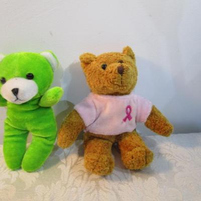 Sale Photo Thumbnail #385: Rory is 9" tall & takes 2 AA batteries not included, biggest bear is 20" tall, breast cancer bear is 6-1/2", the green bear is 5-1/2", Monkey is 11" tall & has a tag  See pictures