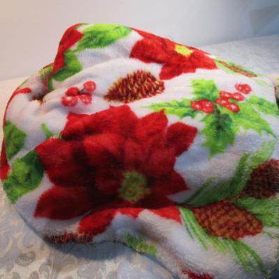 Sale Photo Thumbnail #389: Poinsettia blanket is 60" x 50", red blanket is 50" x 60", gray blanket is 37-1/2" x 69", see pictures