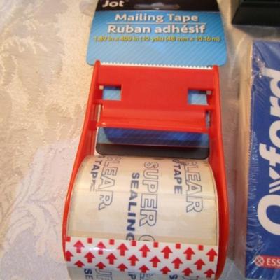 Sale Photo Thumbnail #538: 12 white 5" x 7" legal pads, 4 Post-it 4" x 6" lined pads, 4 AA batteries good to 2034, 2 AAA batteries good to 2030, index cards 4 x 6, 1 post-it 3" x 5" pad, 1 Post-it 2" x 3" pads, Cross pen in case, 2 boxes of staples, 1 roll shipping tape, 1 letter o