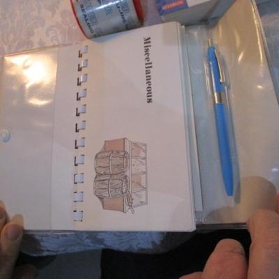 Sale Photo Thumbnail #544: 12 white 5" x 7" legal pads, 4 Post-it 4" x 6" lined pads, 4 AA batteries good to 2034, 2 AAA batteries good to 2030, index cards 4 x 6, 1 post-it 3" x 5" pad, 1 Post-it 2" x 3" pads, Cross pen in case, 2 boxes of staples, 1 roll shipping tape, 1 letter o